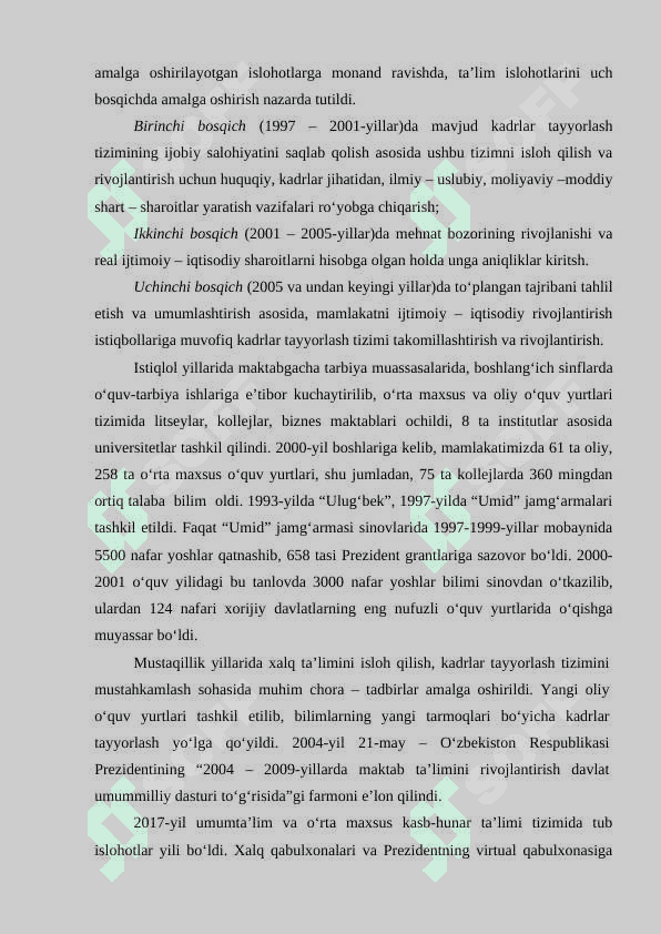 O'zbekiston Respublikasida ta'lim sohasida amalga oshirilgan islohotlar 4