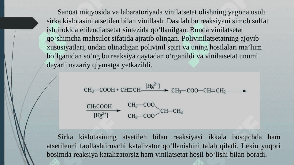 NEFT-GAZNI QAYTA ISHLASH ASOSIDA GETEROGEN USULIDA YUQORI BOSIMDA VINIL EFIRLARINI OLISH. 7