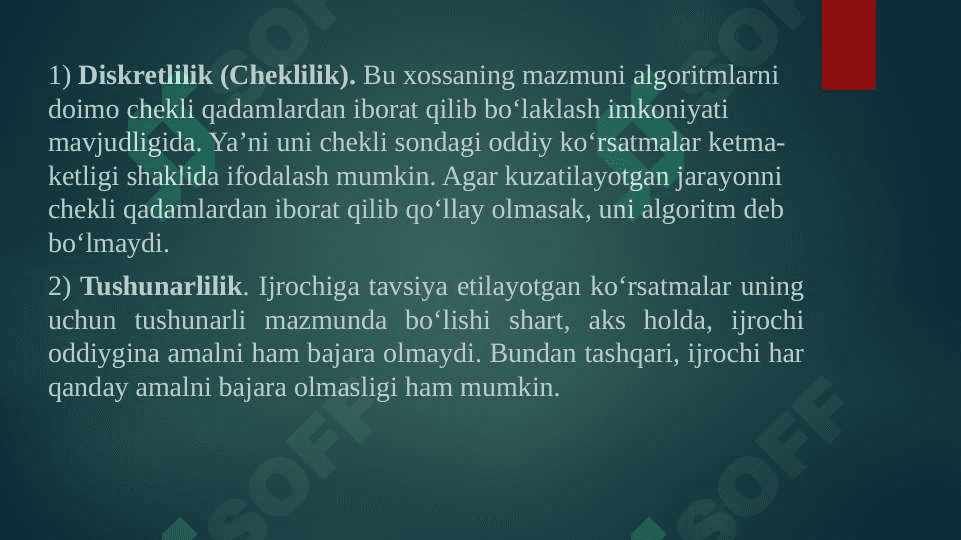 Algoritmlar, xossalari va algoritmlar yaratish 8