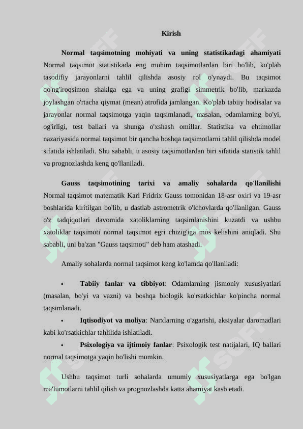 Normal taqsimot va uning xususiyatlari. 2