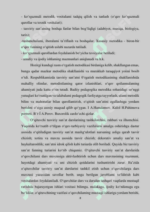 CHET ELLARDA TASVIRIY SAN’ATNI O‘QITISH TARIXI” 8