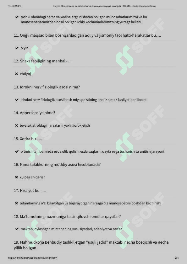 Pedagogika va psixologiya test savollari javoblari 2