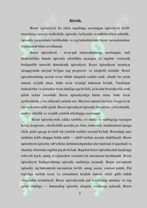 Bozor iqtisodiyoti, uning shakllanishi va bozor  iqtisodiyotiga o'tishi 3