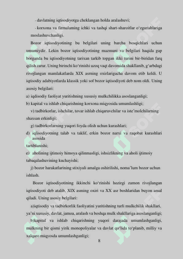 Bozor iqtisodiyoti, uning shakllanishi va bozor  iqtisodiyotiga o'tishi 8