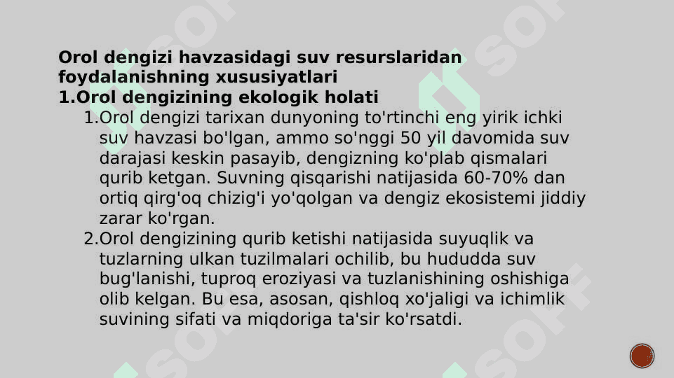 Orol dengizi havzasida suv resurslaridan foydalanish 4