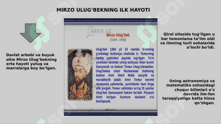 Mirzo Ulug'bek davlat arbobi va buyuk olim. 3