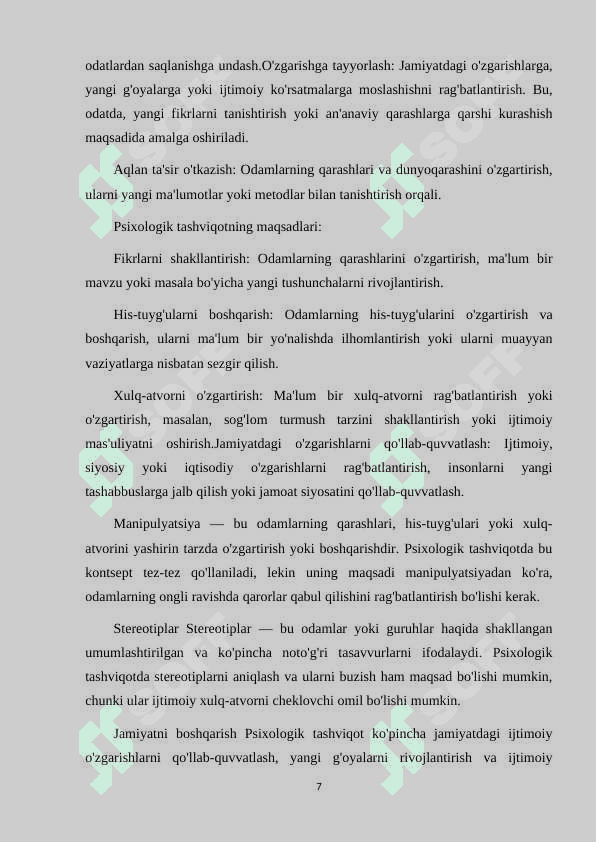 PSIXOLOGIK TASHVIQOT TARG‘IBOT ISHLARINI O‘ZIGA XOS XUSUSIYATLARI 7