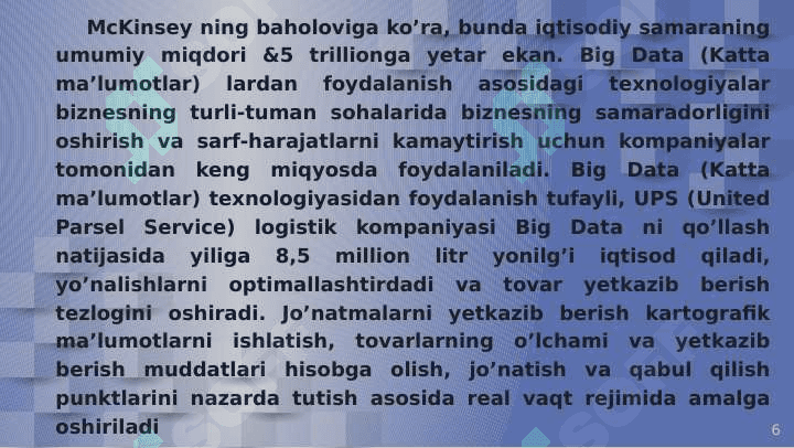 Katta ma'lumotlar. Sun'iy intellekt va neyrotexnologiyalar 6