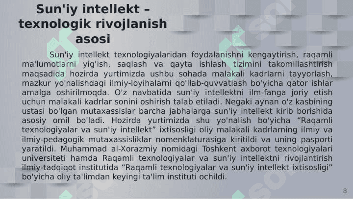 Katta ma'lumotlar. Sun'iy intellekt va neyrotexnologiyalar 8