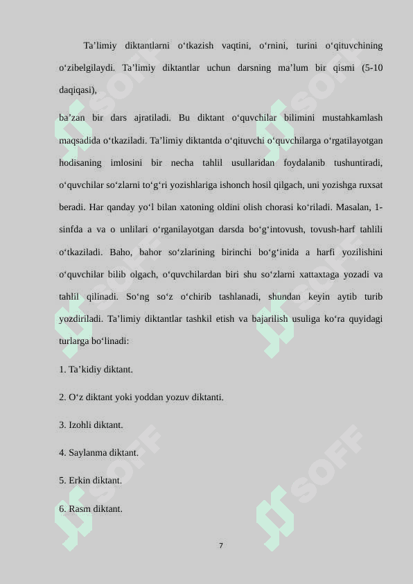 BOSHLANG`ICH SINFLARDA TA’LIMIY DIKTANT VA UNI TASHKIL ETISH 7