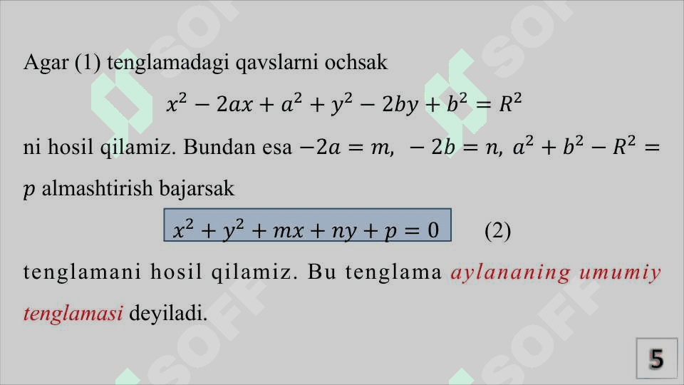 Ikkinchi tartibli egri chiziqlar. Aylana, ellips, giperbola, parabola 5