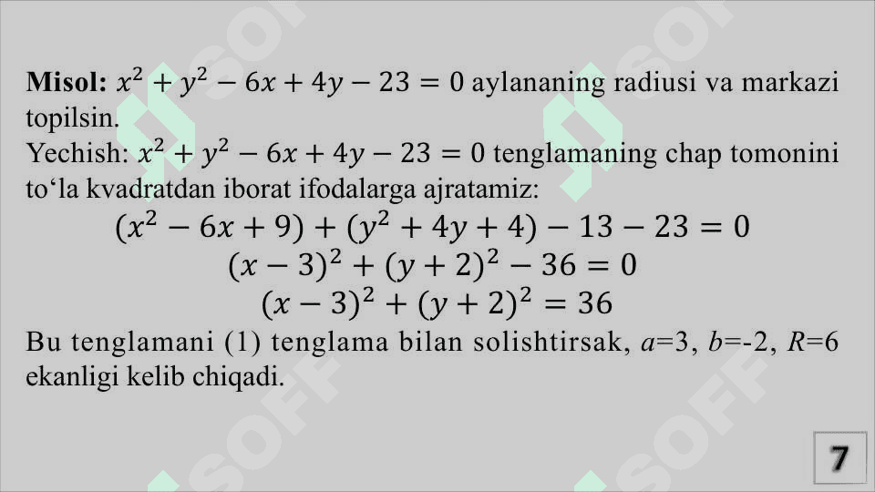 Ikkinchi tartibli egri chiziqlar. Aylana, ellips, giperbola, parabola 7