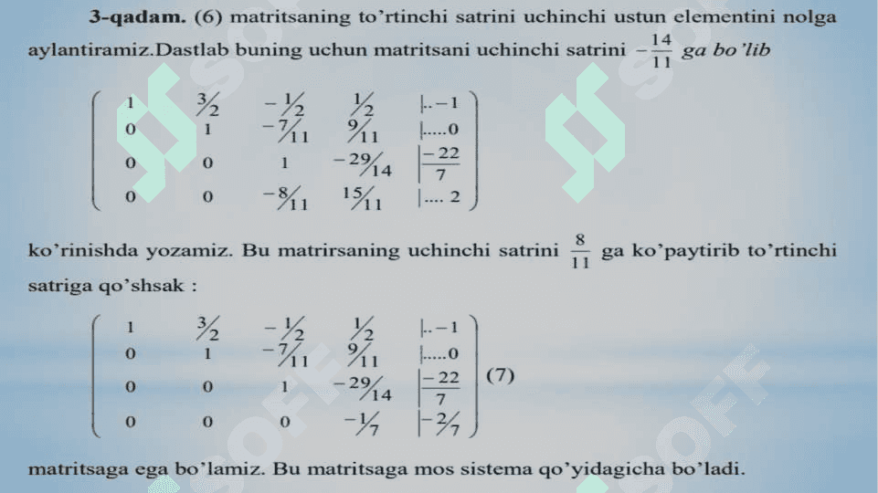 Chiziqli tenglamalar sistemasini yechish usullari 6