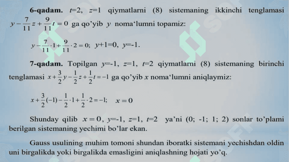 Chiziqli tenglamalar sistemasini yechish usullari 8