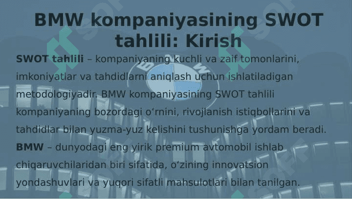 BMW kompaniyasi SWOT-PESTEL tahlili 2
