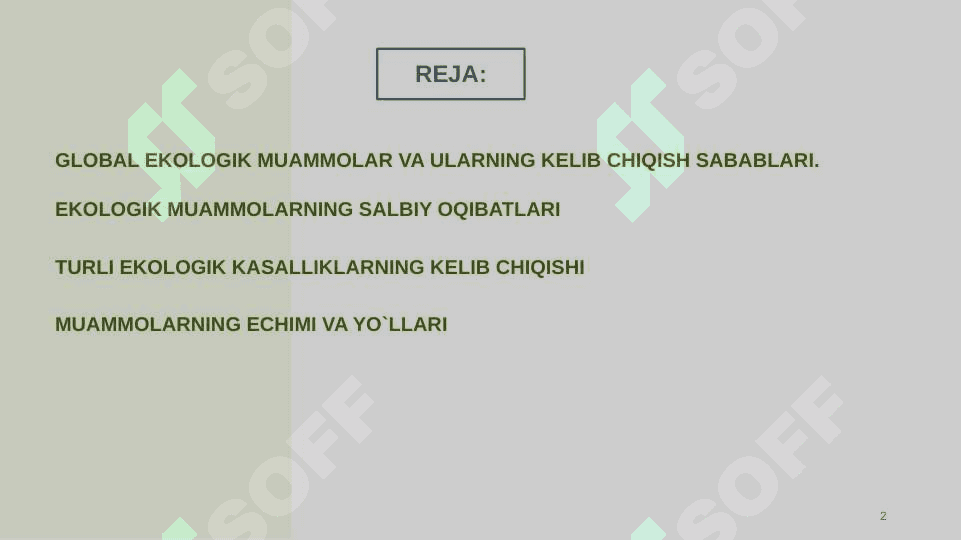 Global mintaqaviy va mahaliy  miqyosidagi ekologik muomalar 2