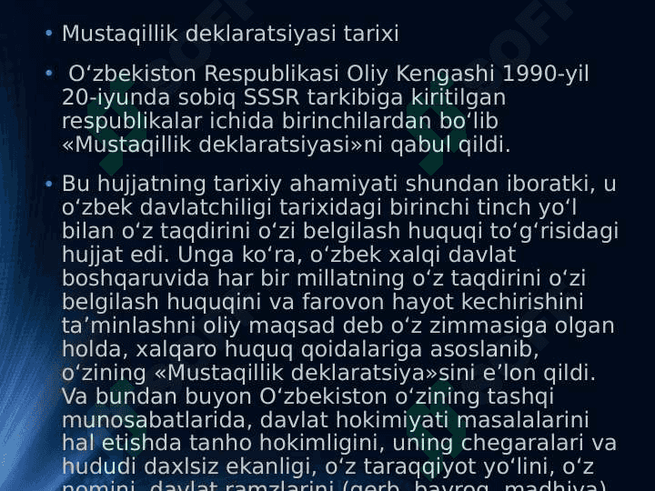 O'ZBEKISTON MUSTAQILLIK DEKLARATSIYASI TARIXI. 2