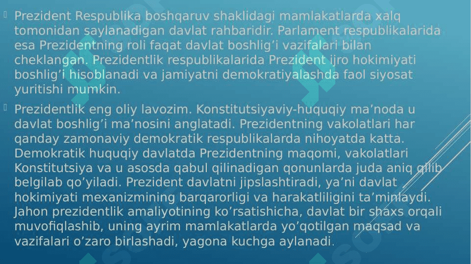 O'ZBEKISTON RESPUBLIKASIDA PREZIDENTLIK LAVOZIMINI TA'SIS ETILISHI. 3