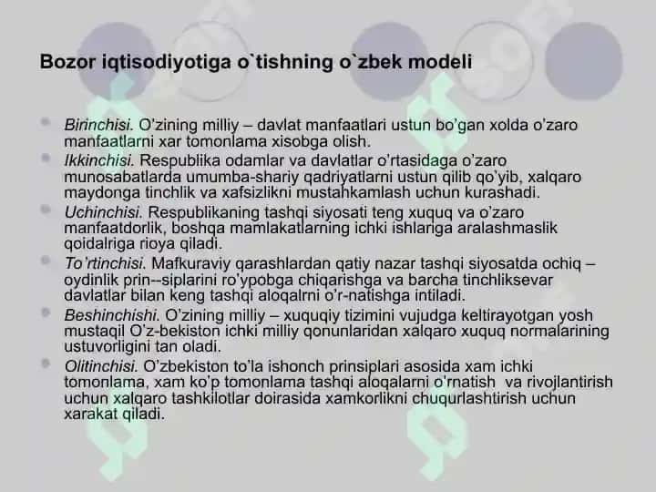 O'zbekistonning o'ziga xos istiqlol va taraqqiyot yo'li 2