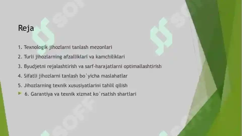 Texnologik jihozlarni tanlash 2