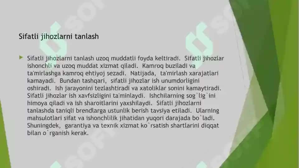 Texnologik jihozlarni tanlash 6