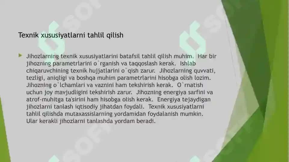 Texnologik jihozlarni tanlash 7