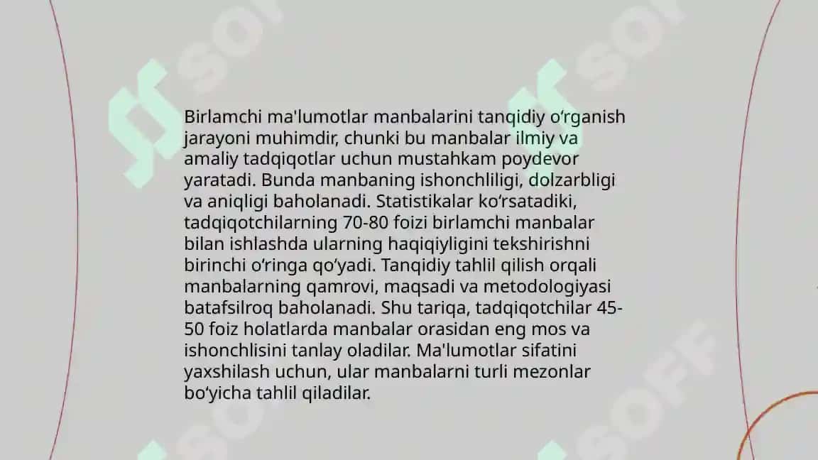 Birlamchi va ikkilamchi axborot manbalarini tanqidiy tahlil qilish 7