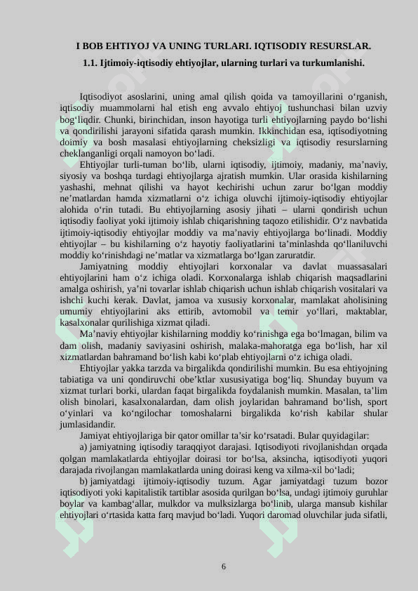 IJTIMOIY-IQTISODIY EHTIYOJLARNING MAZMUNI VA ULARNING TURKUMLANISHI 6