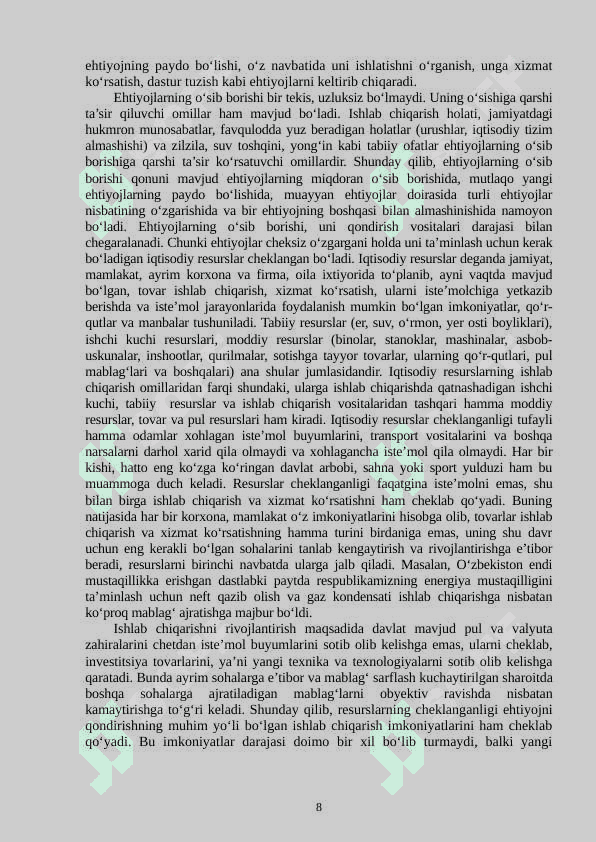 IJTIMOIY-IQTISODIY EHTIYOJLARNING MAZMUNI VA ULARNING TURKUMLANISHI 8