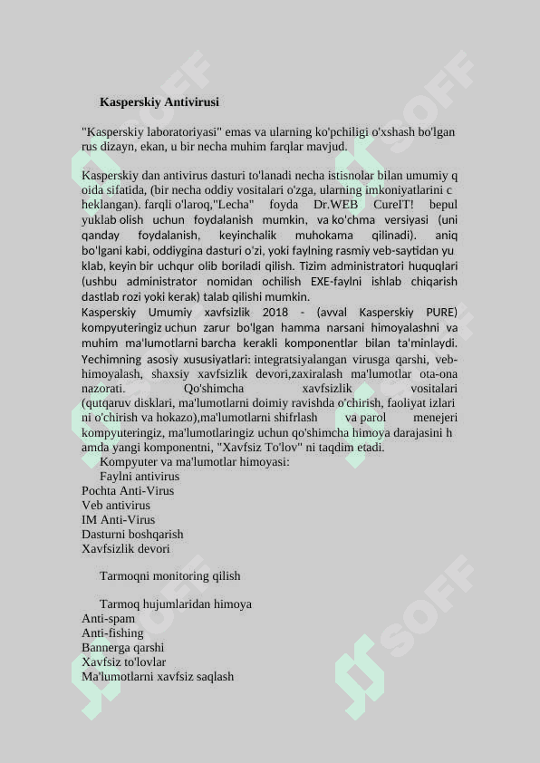Kasperskiy antivirus vositasi va undan foydalanish 2
