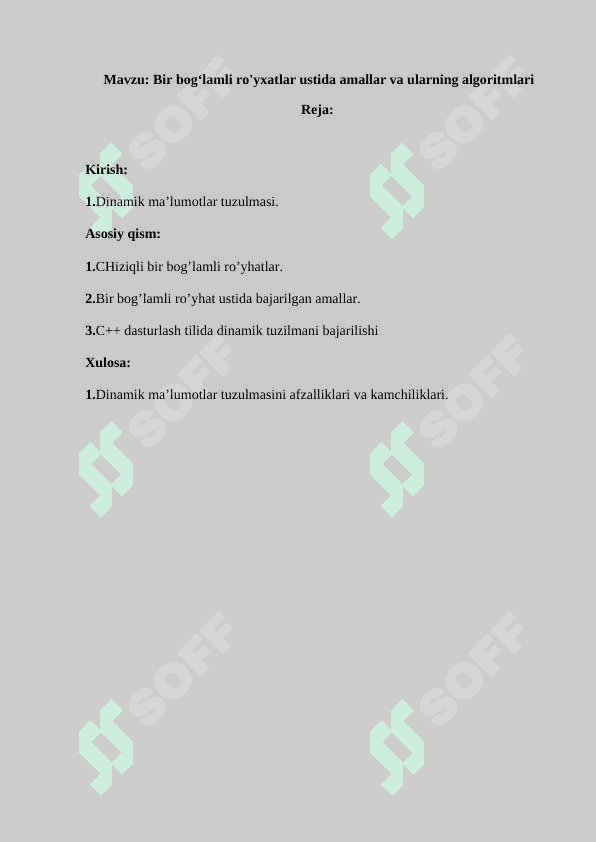 Bir bog‘lamli ro'yxatlar ustida amallar va ularning algoritmlari 2