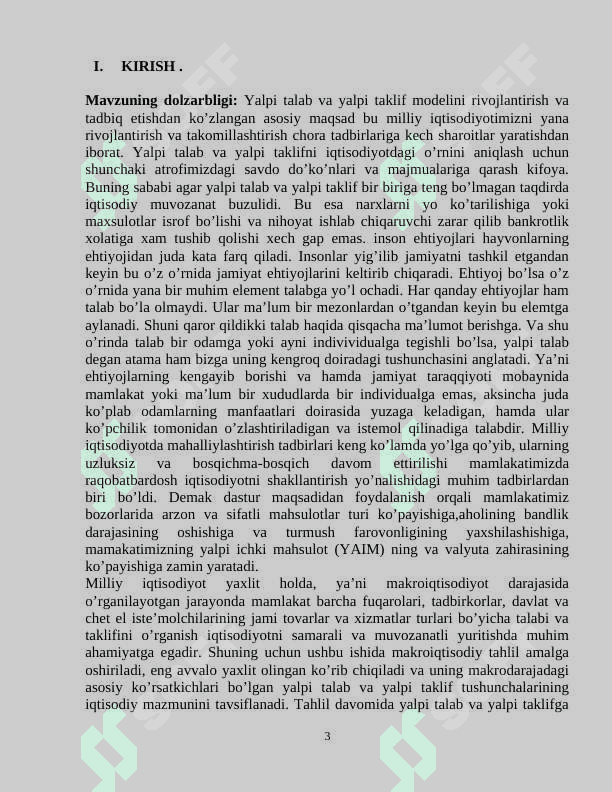 YALPI TALAB VA YALPI TAKLIF NISBATLARI. 3
