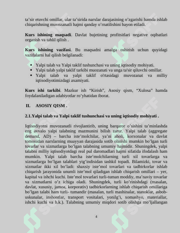 YALPI TALAB VA YALPI TAKLIF NISBATLARI. 4