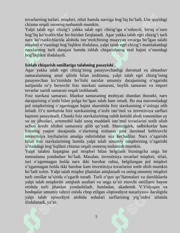 YALPI TALAB VA YALPI TAKLIF NISBATLARI. 5