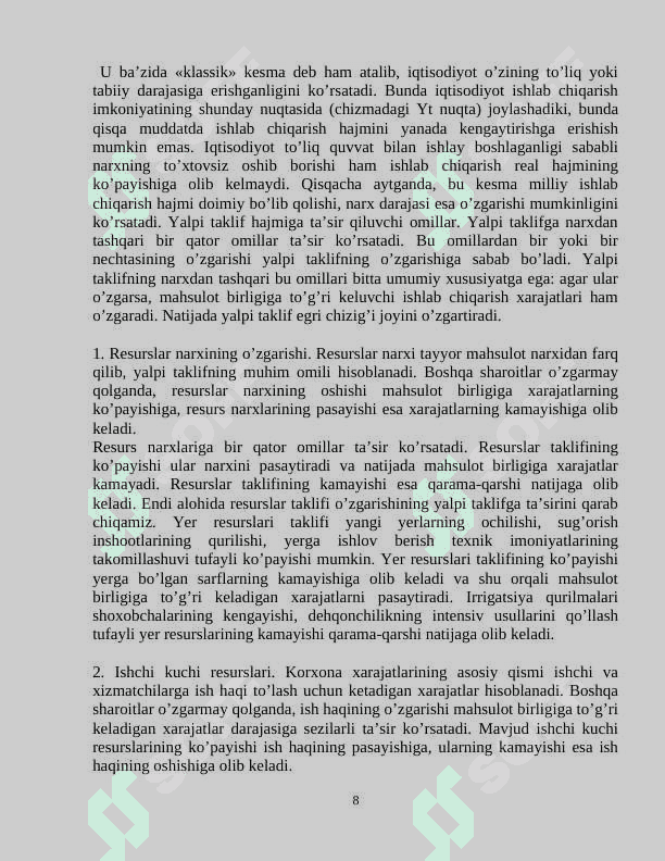 YALPI TALAB VA YALPI TAKLIF NISBATLARI. 8