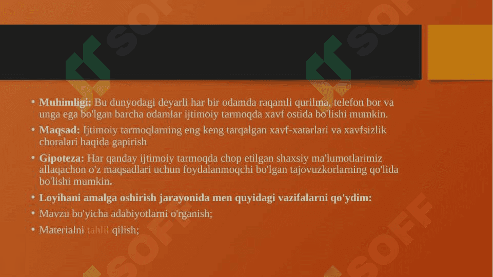 Ijtimoiy mediada tahdid va xavf xatarlar mavzusida slayd 3
