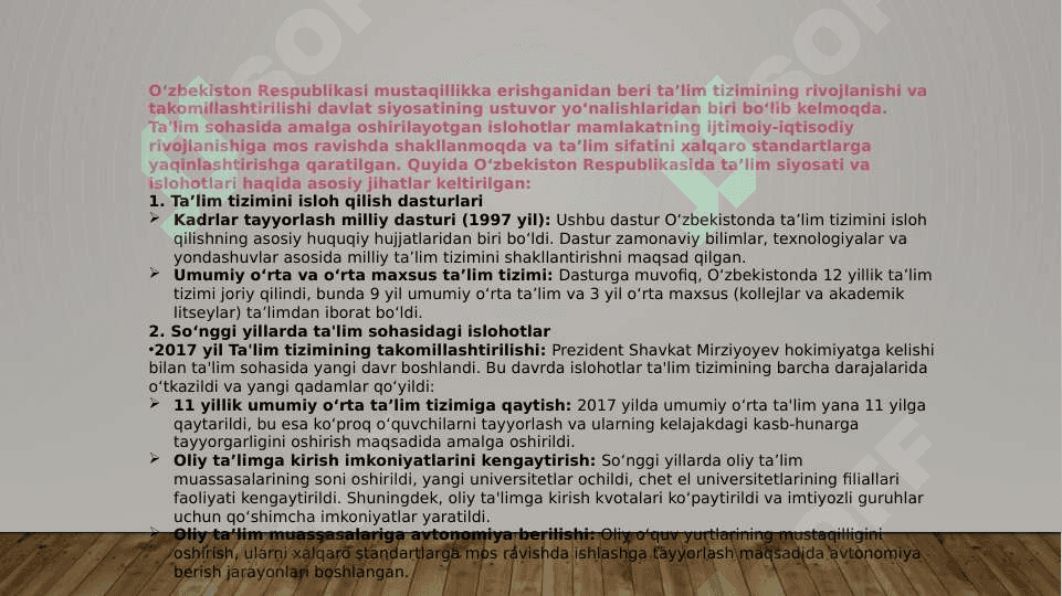 O'zbekiston Respublikasida ta'lim to'g'risidagi qonuni 7