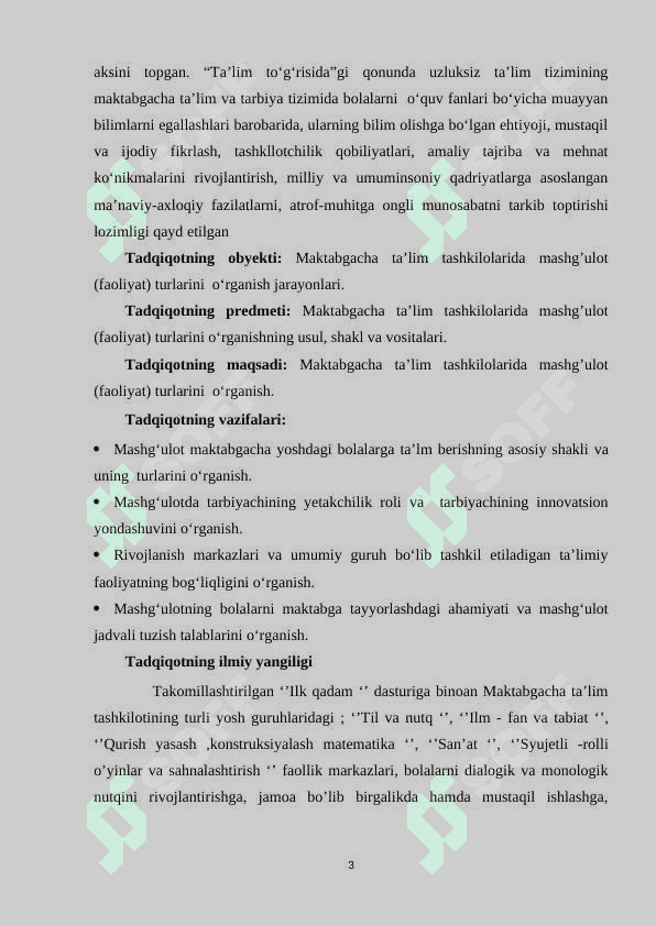 Maktabgacha ta’lim tashkilolarida mashgʼulot ( faoliyat) turlari. 3