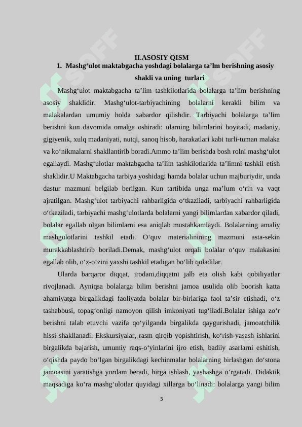 Maktabgacha ta’lim tashkilolarida mashgʼulot ( faoliyat) turlari. 5