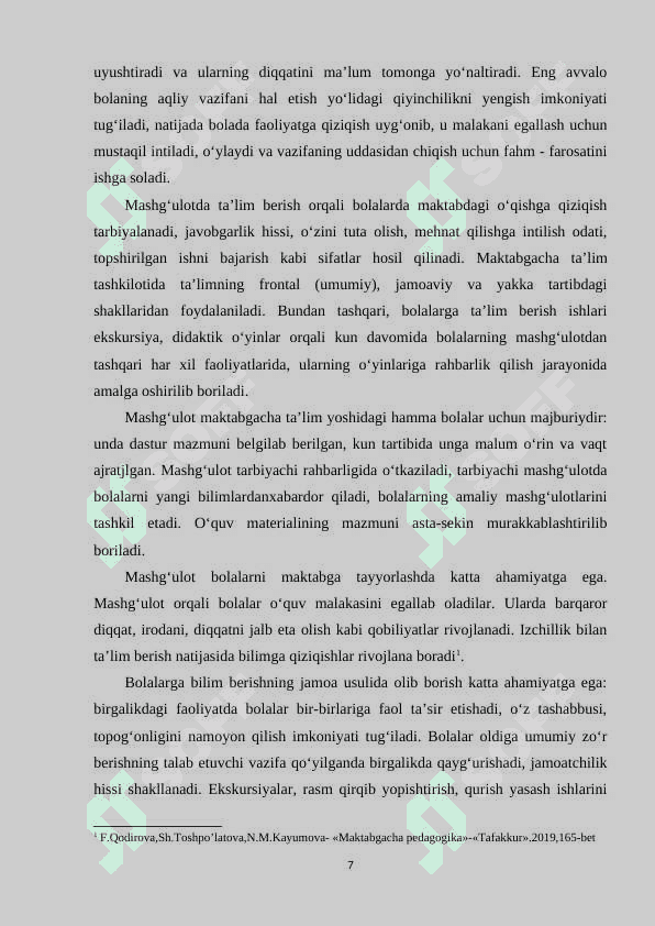 Maktabgacha ta’lim tashkilolarida mashgʼulot ( faoliyat) turlari. 7