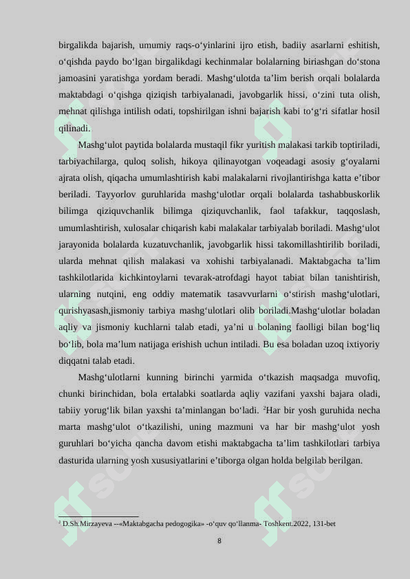 Maktabgacha ta’lim tashkilolarida mashgʼulot ( faoliyat) turlari. 8