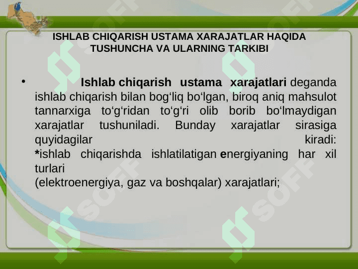 ISHLAB CHIQARISH USTAMA XARAJATLARI VA ULARNI TAQSIMLASH 2