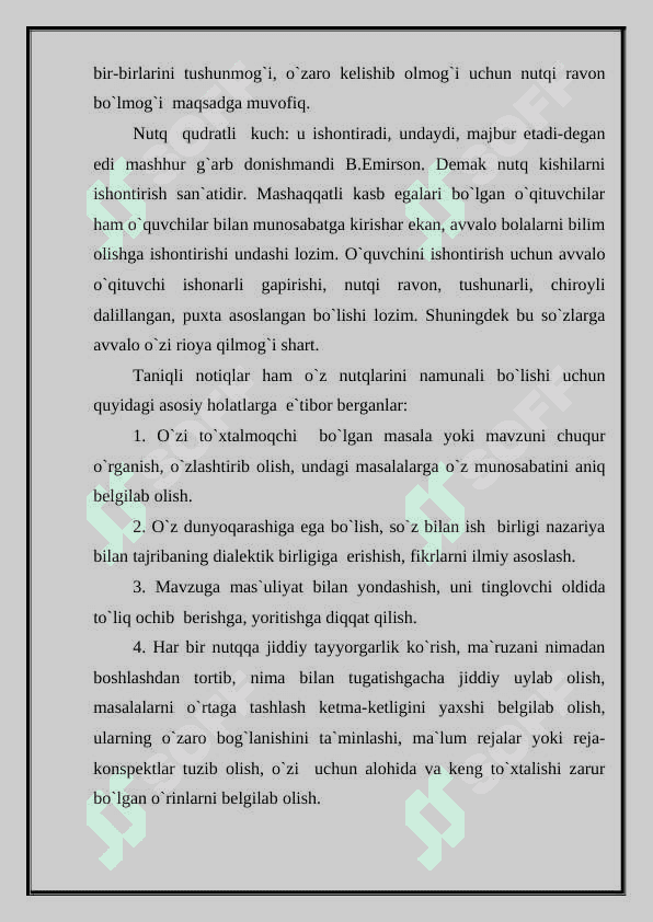 O‘QITUVCHI NUTQIGA QO‘YILADIGAN ASOSIY TALABLAR - referat 6