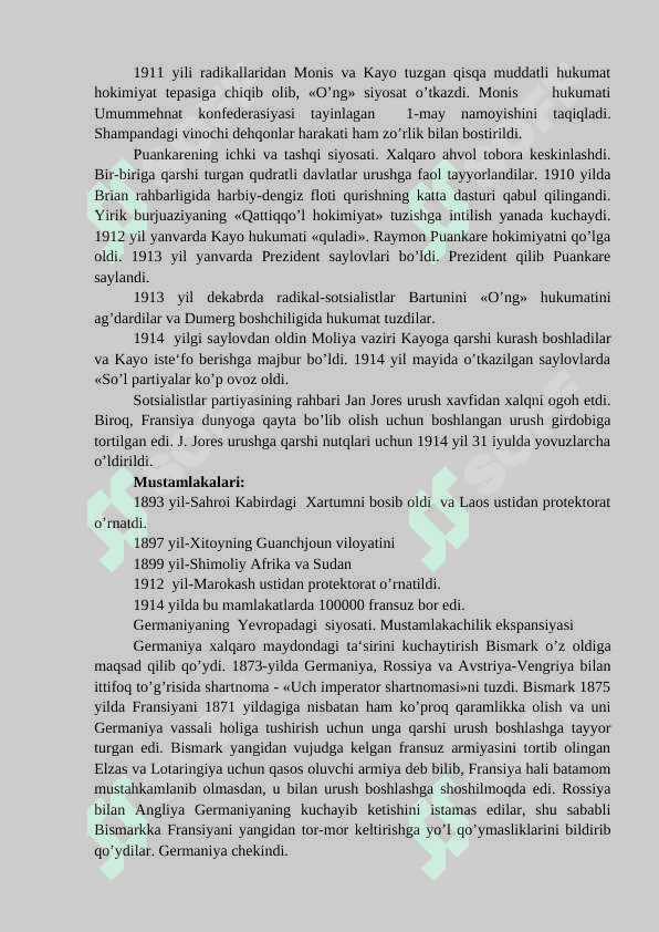 Yevropa va AQSH XIX asrning oxiri XX asr boshlarida 7