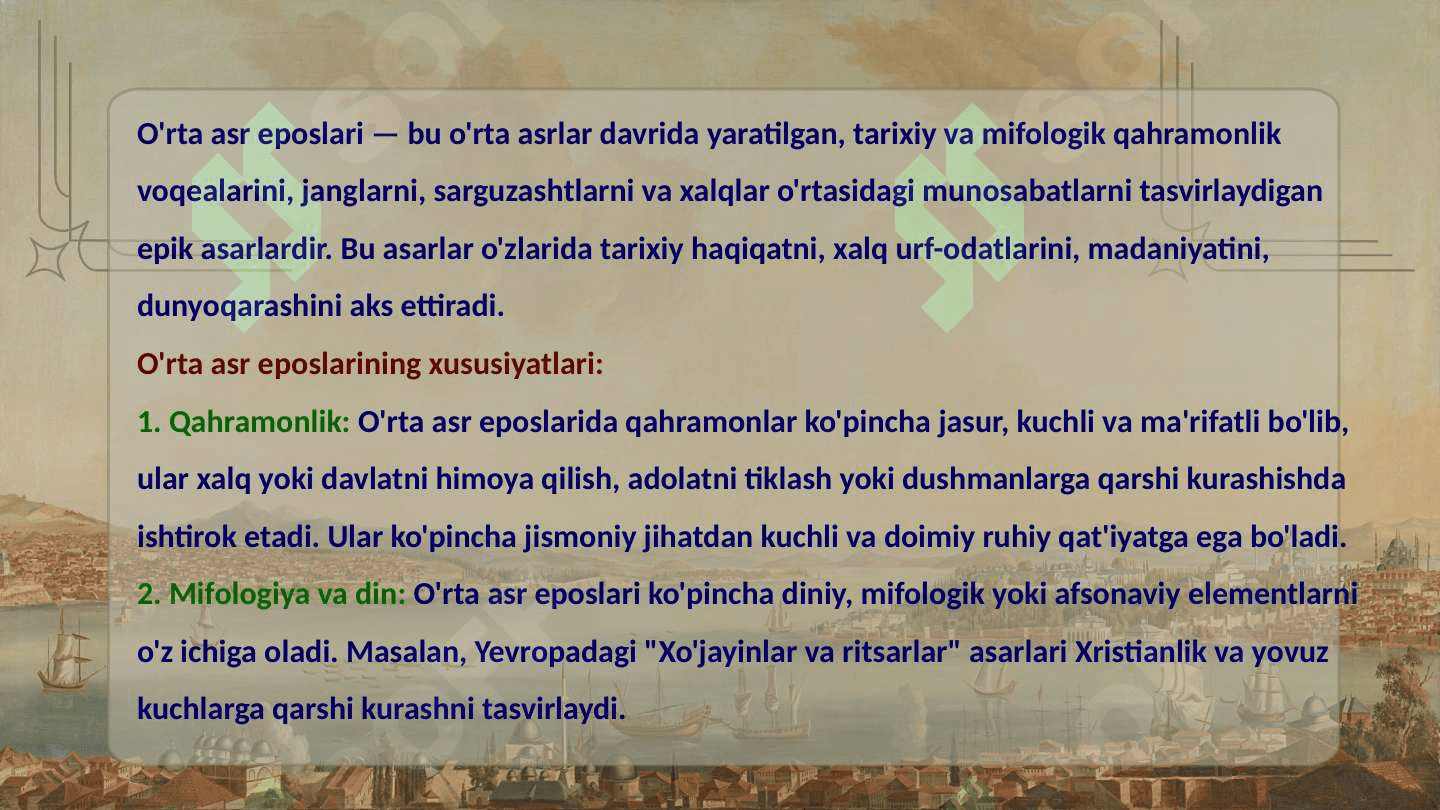 O'rta asr eposlari, " Sid haqida qo'shiq",  "Rolland hagida qo'shiq" asarlarida qahramon obrazi 2