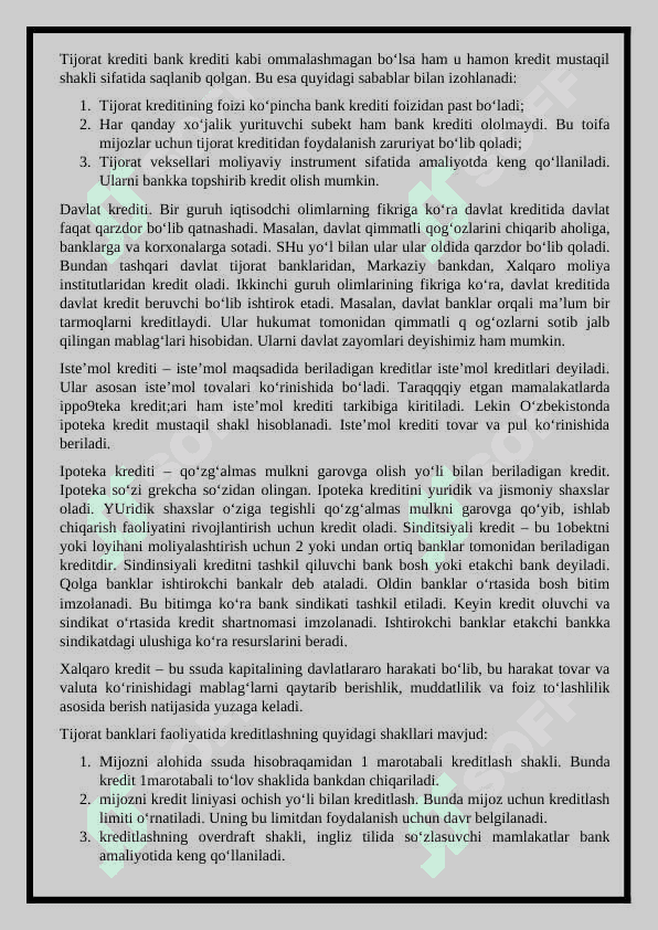 Kredit va uning hozir zamon shakllari . 5