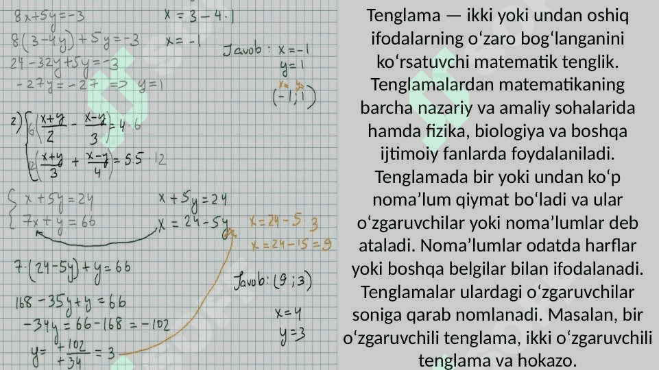 Tenglamalar sistemasiga oid  misollar yechish 2