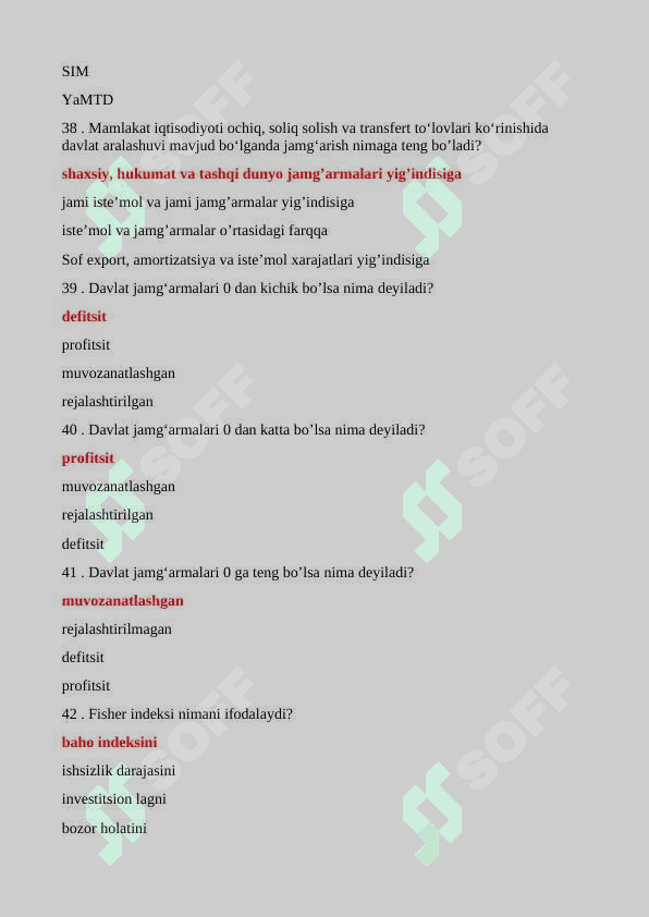 Makroiqtisodiyot fanidan test savollari va javoblari. 8