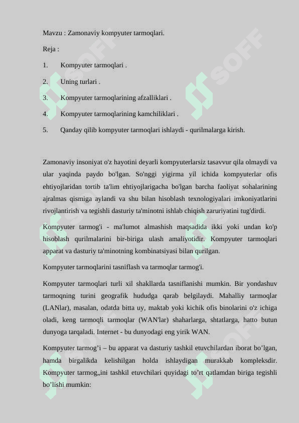 Zamonaviy kompyuter tarmoqlari 2