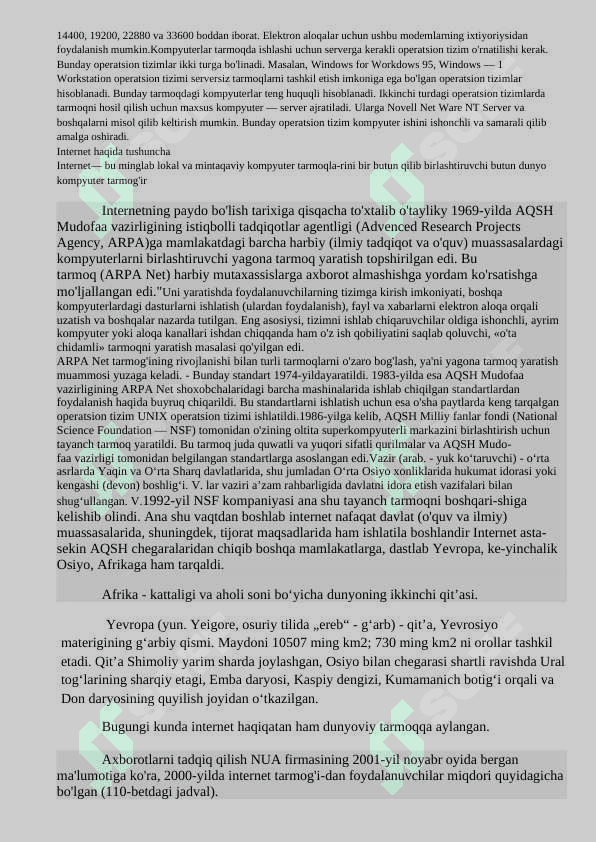 Mintaqaviy va Global kompyuter tarmoqlari va uni himoyalash 4